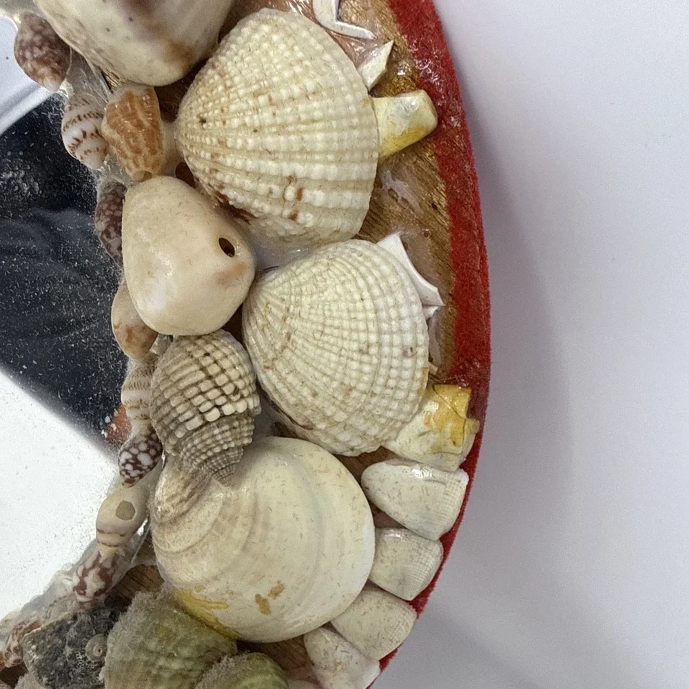 Vintage Oval Seashell Frame Wall Mirror 11.5X8.75 In Beach Damage Areas